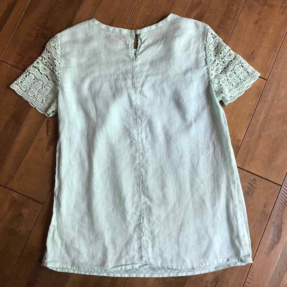 J Crew Top Womens 2 Mint Green Linen Crochet Lace Blouse‎ Beachy Cruise Vacation - Picture 13 of 13